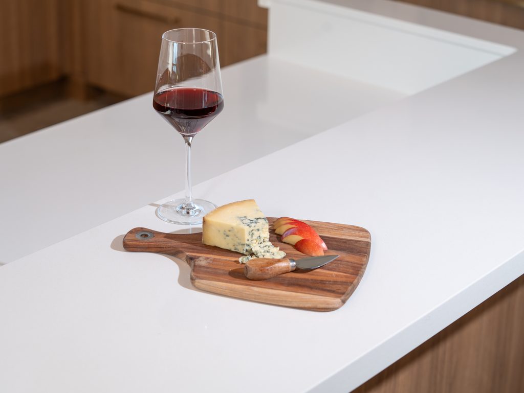 Fuji apple with blue Stilton and California Pinot Noir